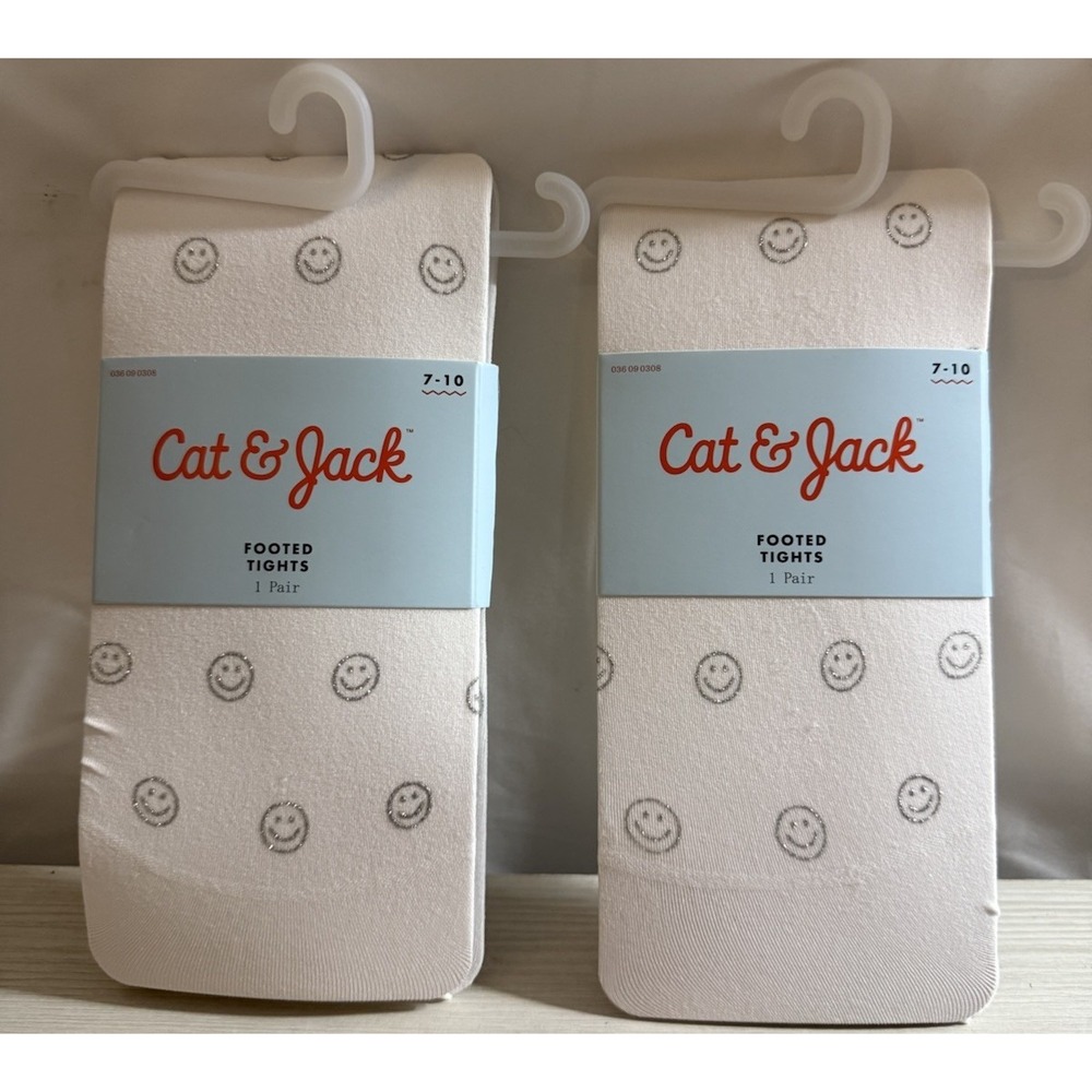 Cat & Jack Girls Footed Tights White Bundle Size 7-10 (2 Pairs) NWT